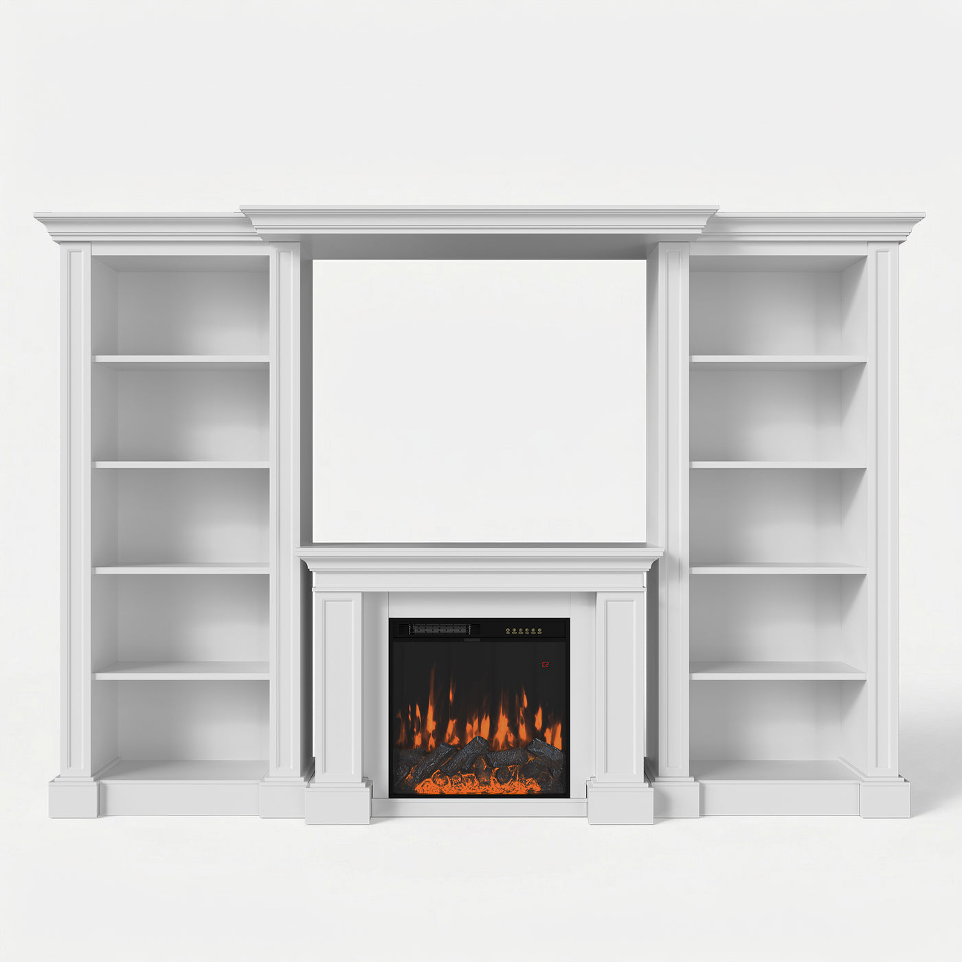 Traditional Entertainment Center with Built-In Electric Fireplace and Bookshelves