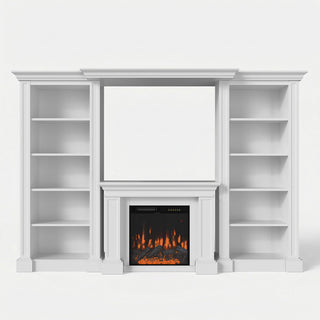 Traditional Entertainment Center with Built-In Electric Fireplace and Bookshelves