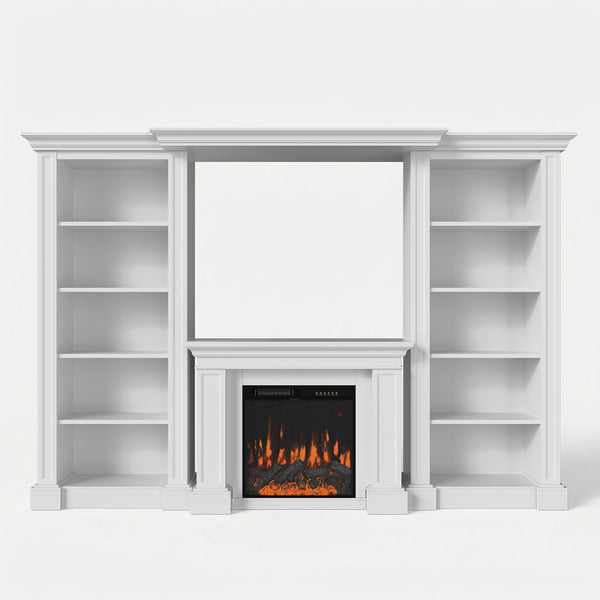 Traditional Entertainment Center with Built-In Electric Fireplace and Bookshelves