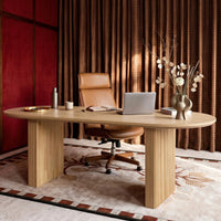 Solid Wood Sculpted Base Office Desk