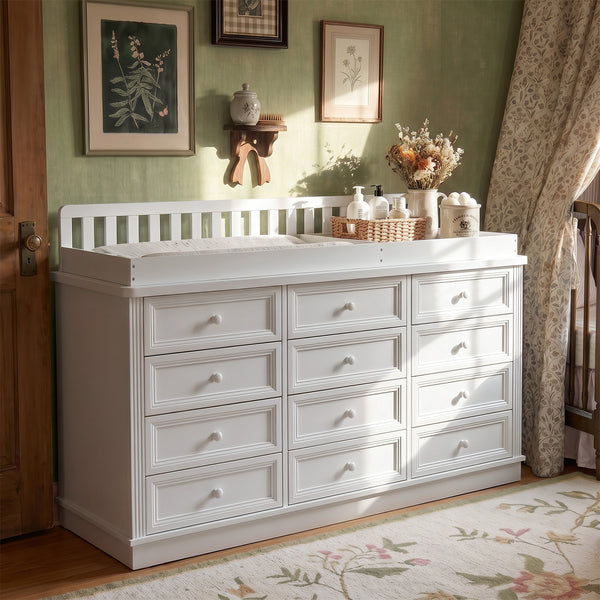 Solid Wood Changing Table with 9 Drawers