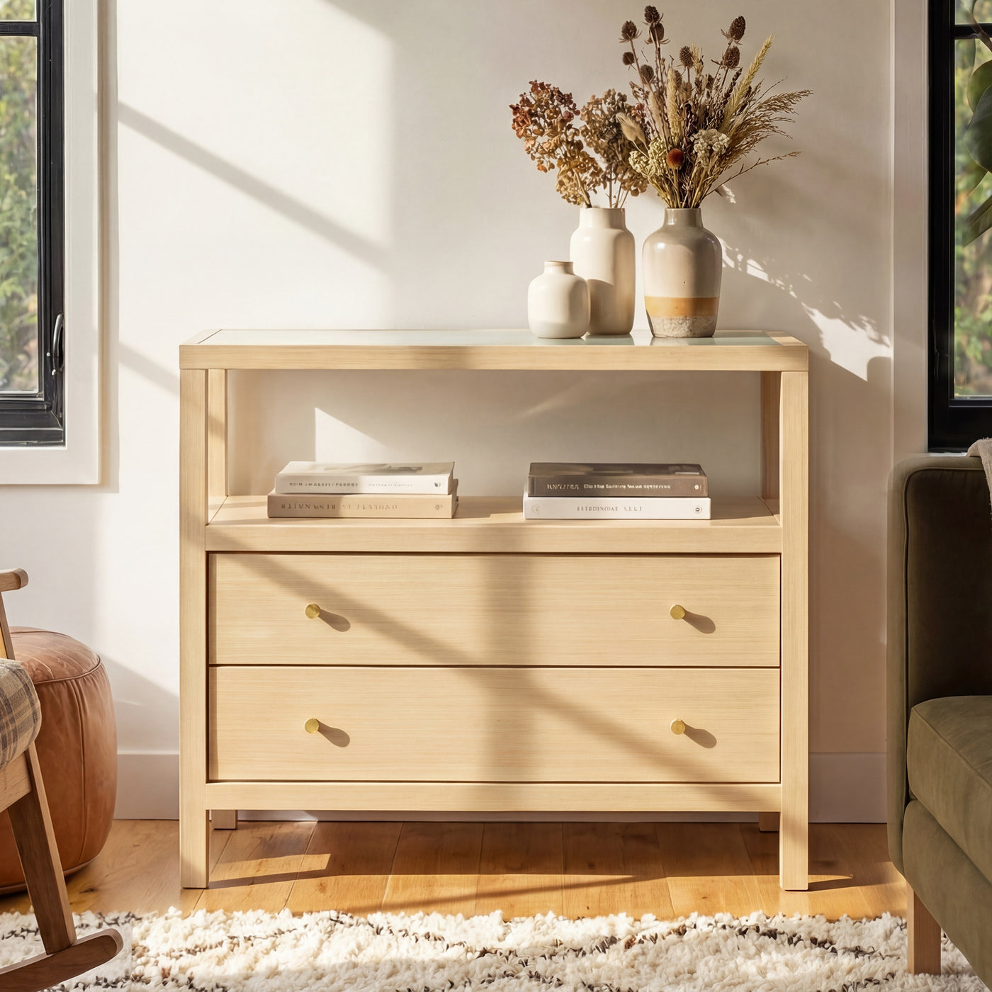 2-Drawer Nightstand with Glass Top