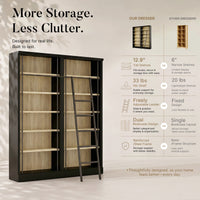 Double Bookcase with Rolling Ladder and 6-Tier Shelves