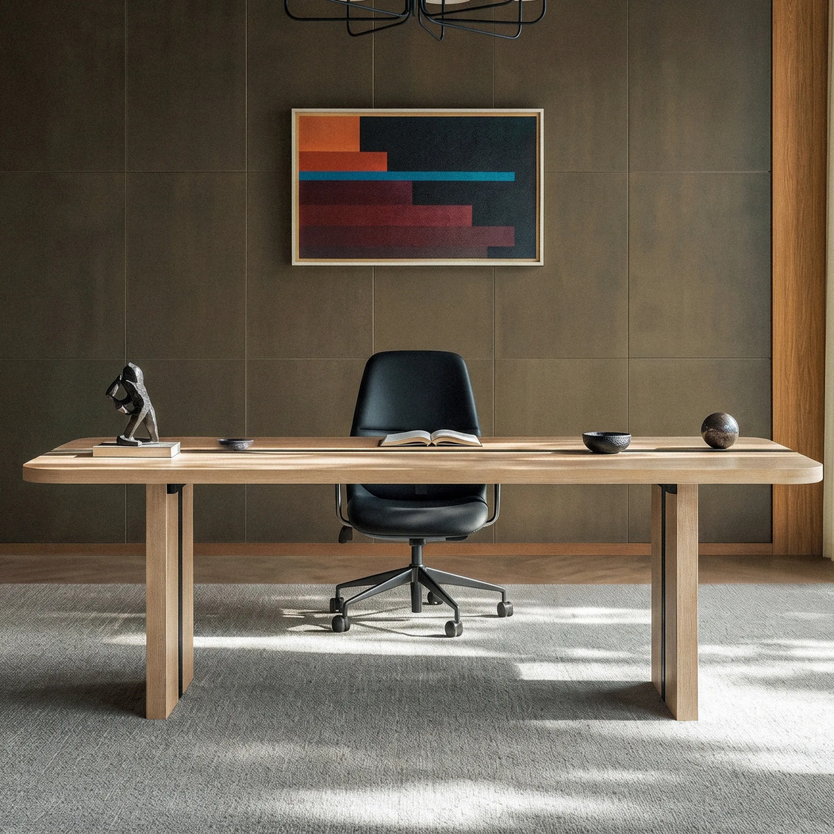 Rounded Edge Wood Grain Desk with Metal Frame