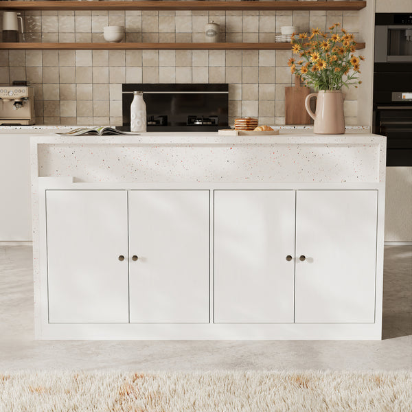 Modern Double-Sided Kitchen Island with Pull-Out Tabletop and Open Shelving