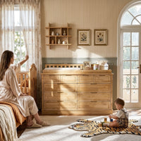 Solid Wood Changing Table with Drawers and Handle-Free Design