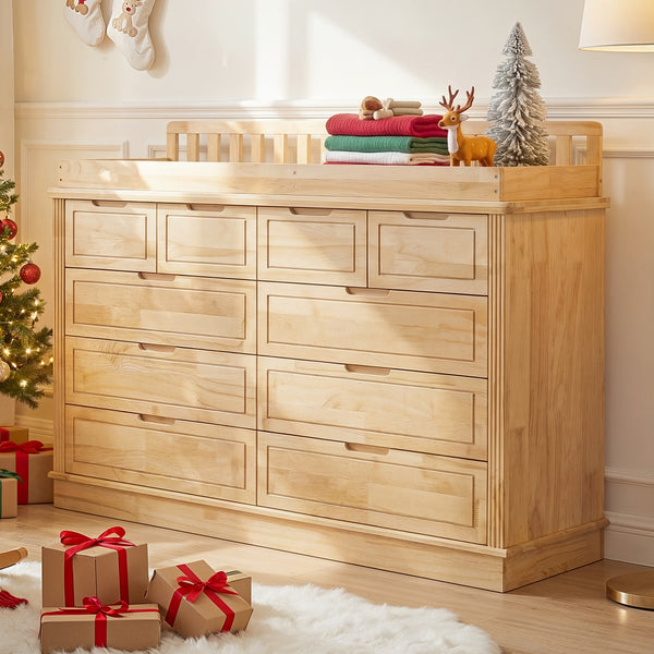 Solid Wood Changing Table with Drawers and Handle-Free Design