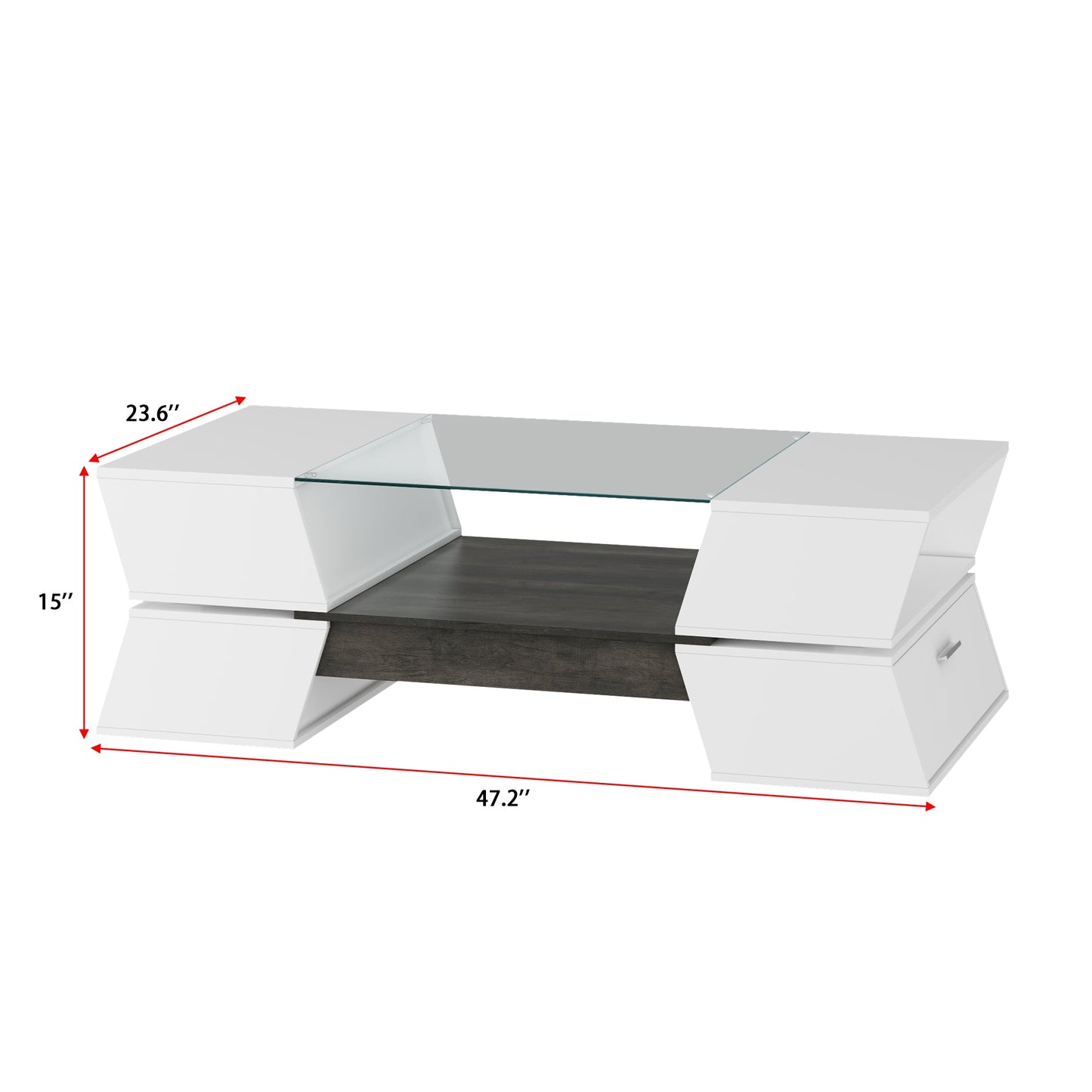 47.2" L Modern Coffee Table in Stylish X Shape with Glass Top