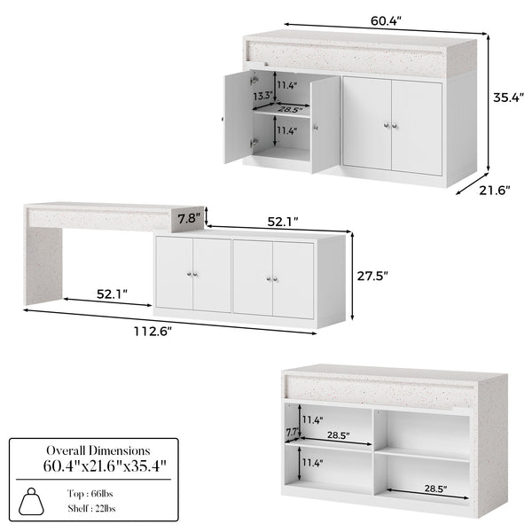 Modern Double-Sided Kitchen Island with Pull-Out Tabletop and Open Shelving