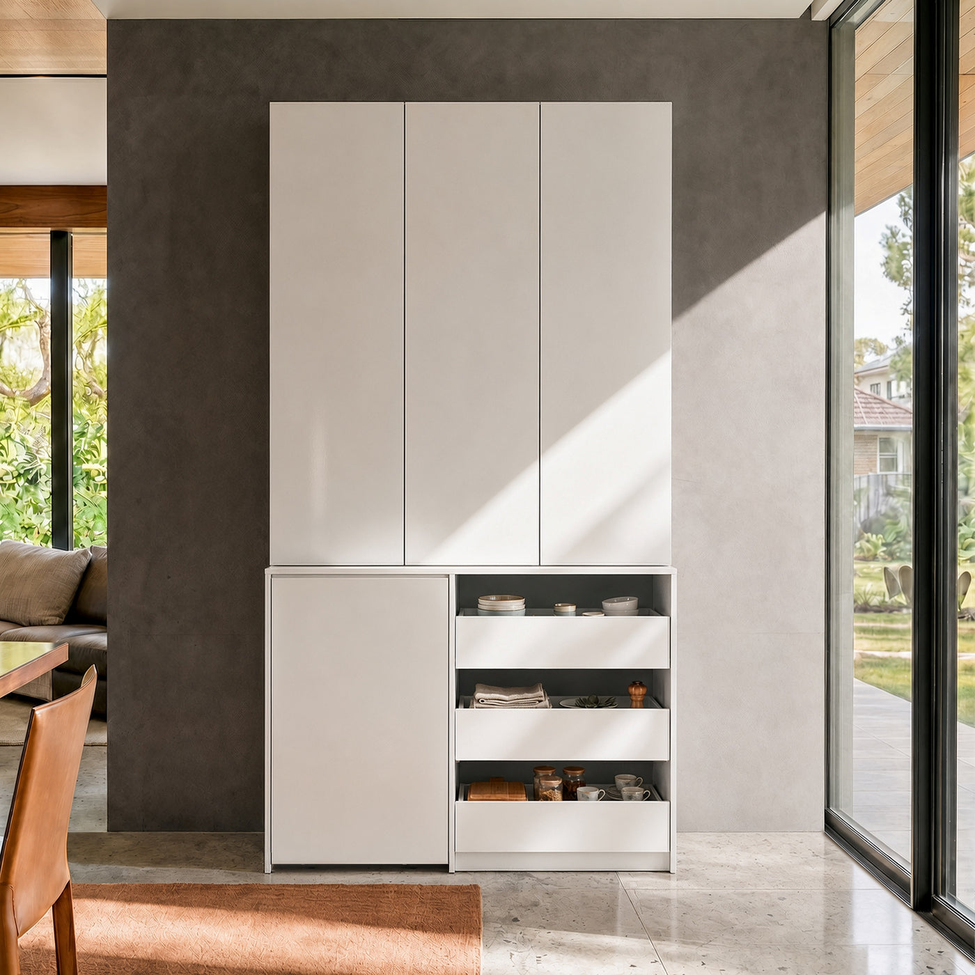Pantry Cabinet with Rolling Storage Cart