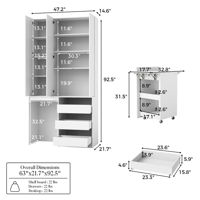 Pantry Cabinet with Rolling Storage Cart