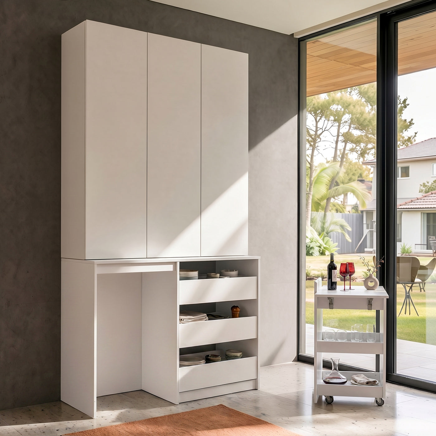 Pantry Cabinet with Rolling Storage Cart