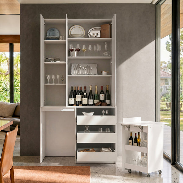 Pantry Cabinet with Rolling Storage Cart