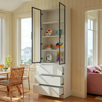 Pantry Cabinet with Glass Doors and LED Lighting