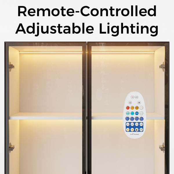 Pantry Cabinet with Glass Doors and LED Lighting