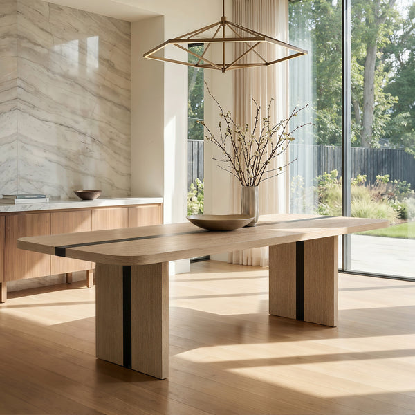 Rounded Edge Wood Grain Dining Table with Metal Frame