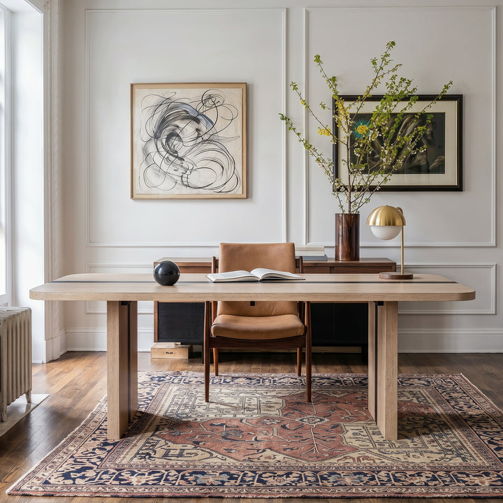 Rounded Edge Wood Grain Dining Table with Metal Frame