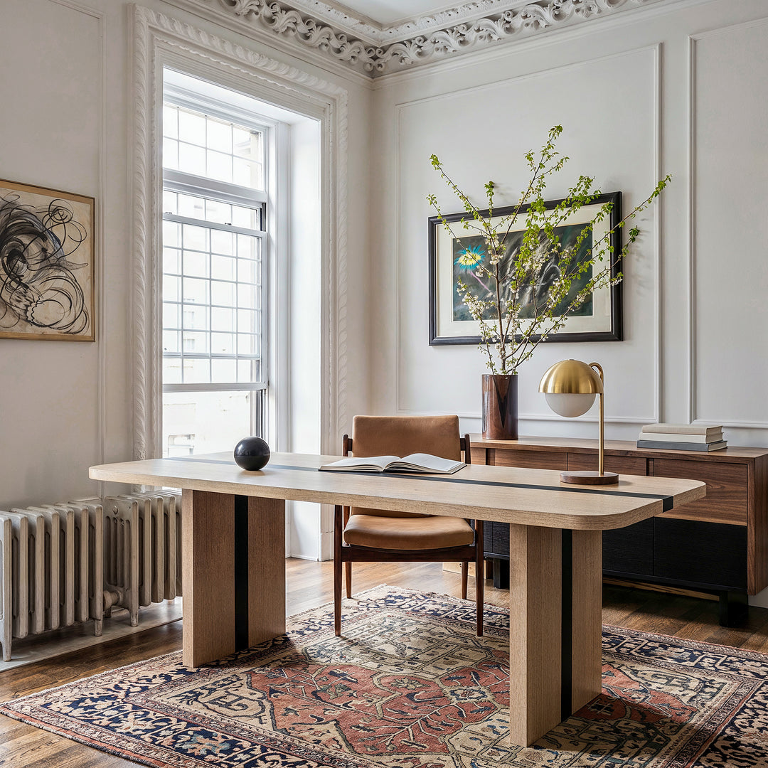 Rounded Edge Wood Grain Dining Table with Metal Frame