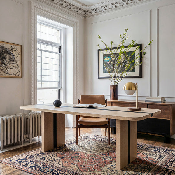 Rounded Edge Wood Grain Dining Table with Metal Frame