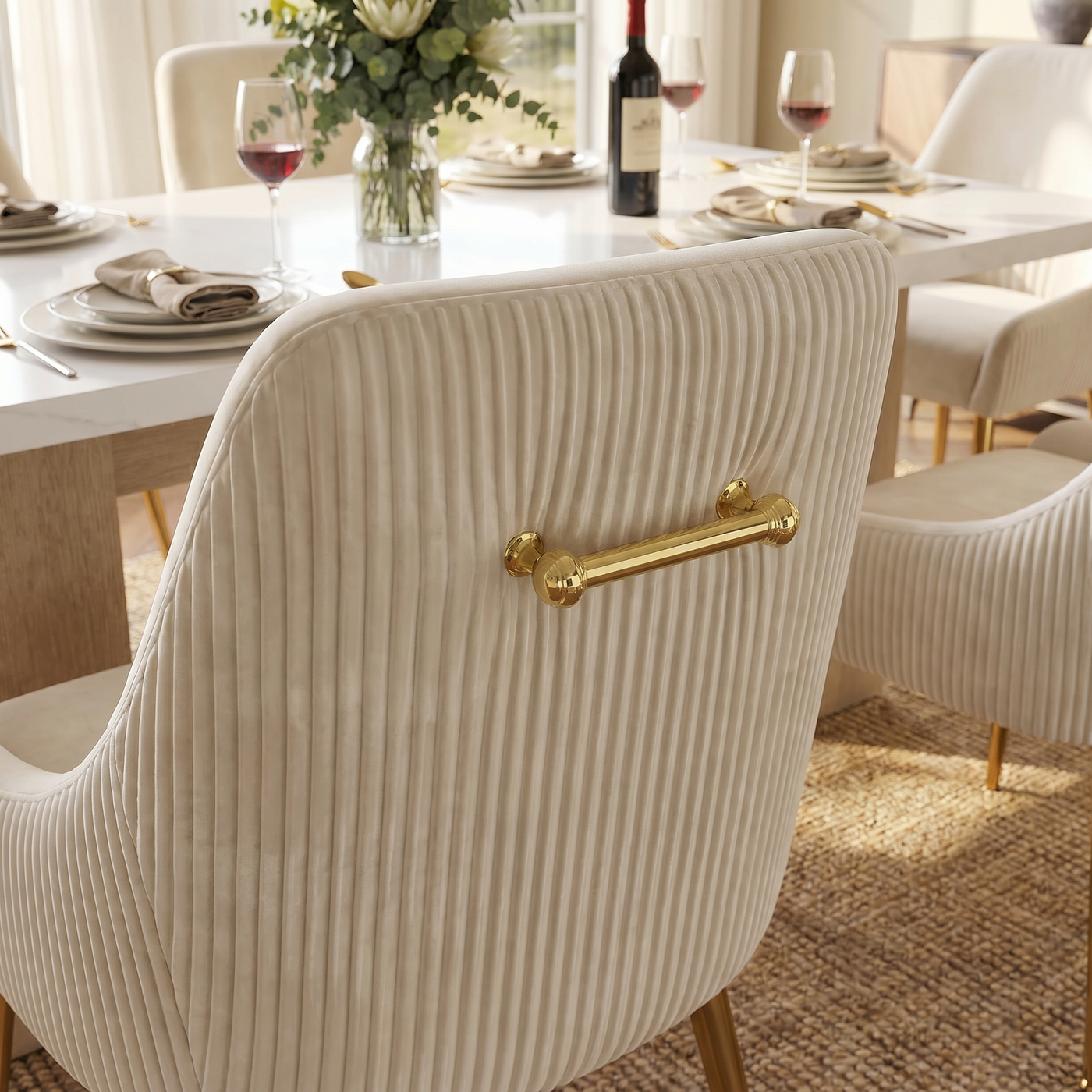 Upholstered Dining Chair with Velvet Fabric and Metal Legs