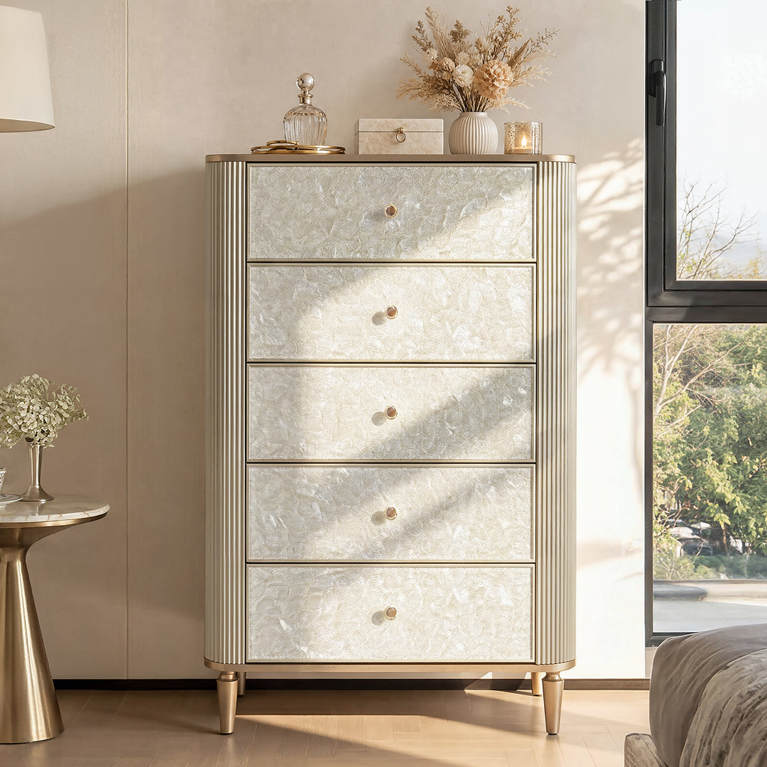Nacre 5-Drawer Chest with Marble-Style Top