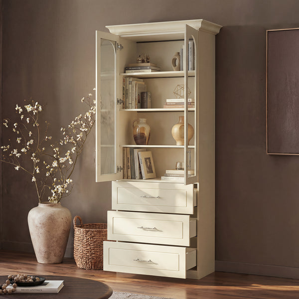 Arched Display Cabinet with Glass Doors and Integrated Lighting