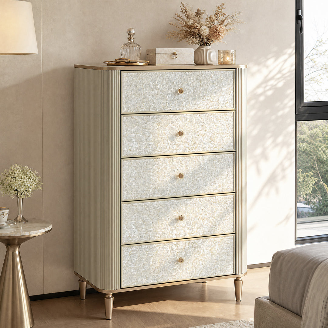 Nacre 5-Drawer Chest with Marble-Style Top