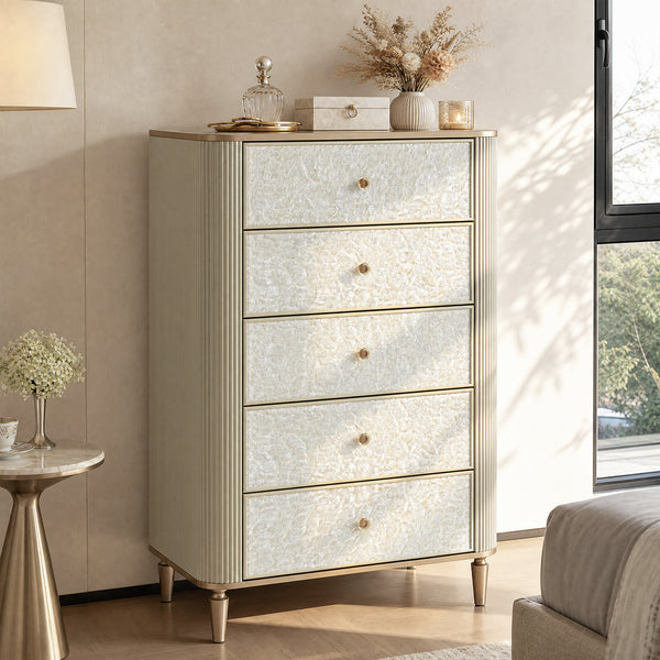 Nacre 5-Drawer Chest with Marble-Style Top