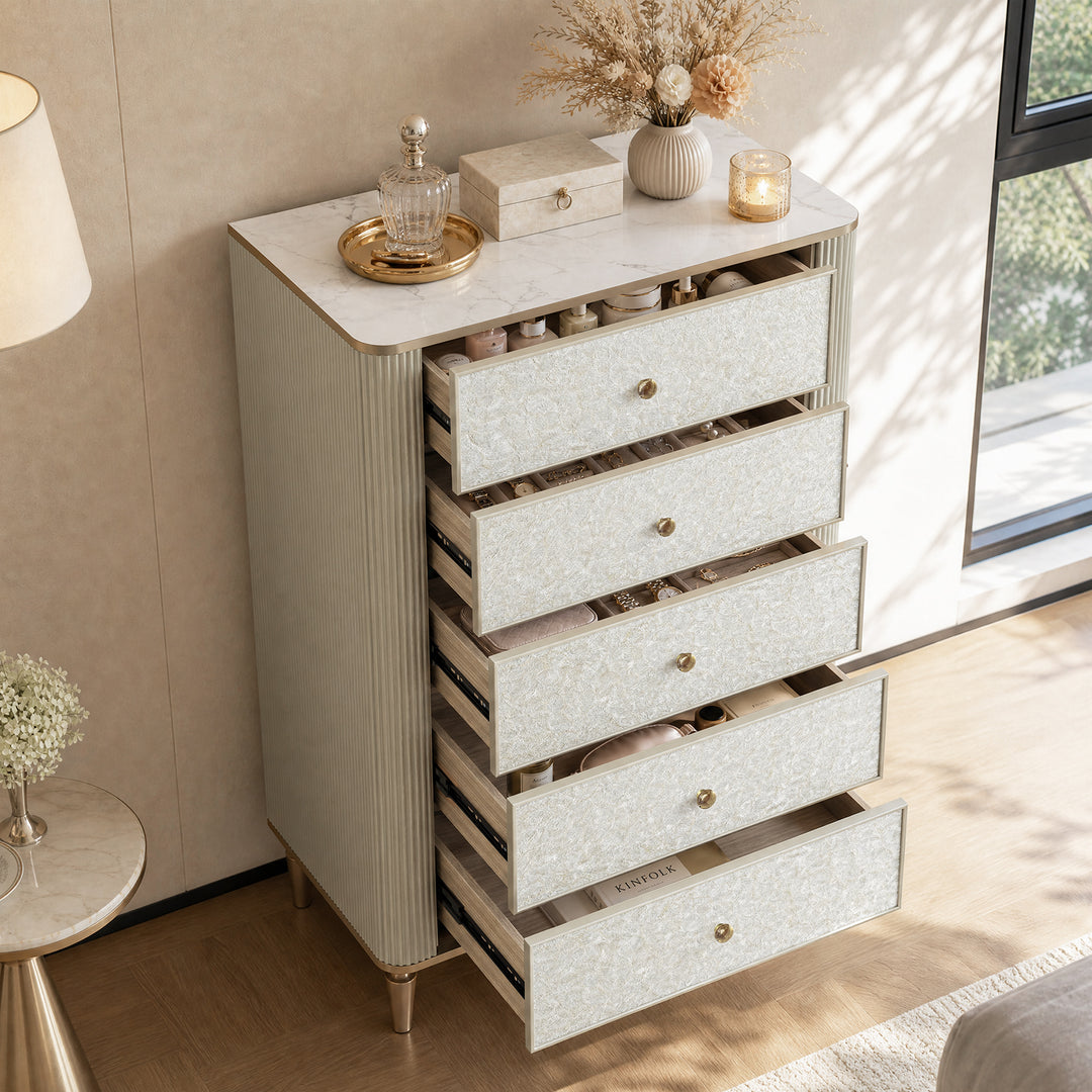 Nacre 5-Drawer Chest with Marble-Style Top