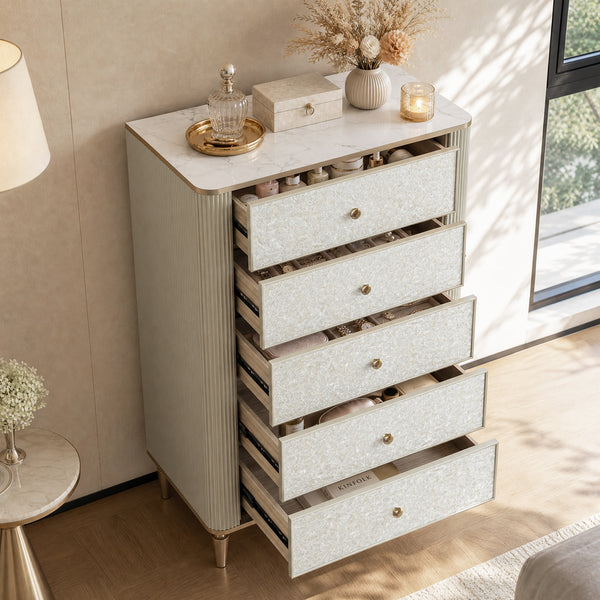 Nacre 5-Drawer Chest with Marble-Style Top