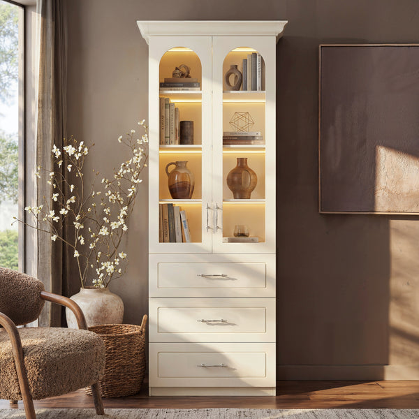 Arched Display Cabinet with Glass Doors and Integrated Lighting