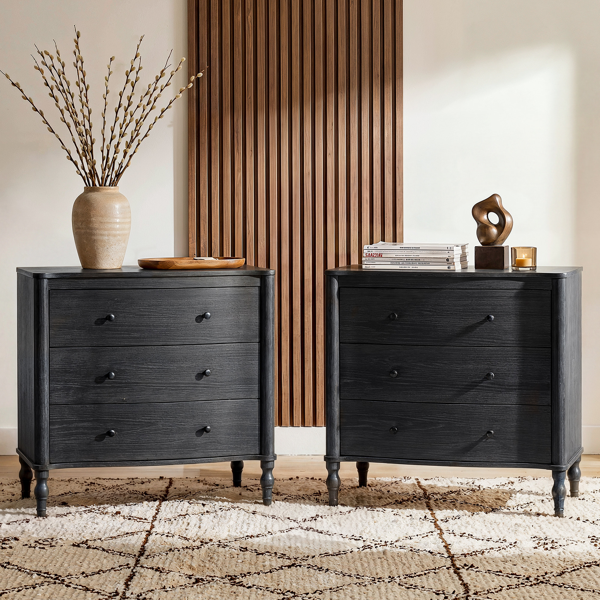Curva 3-Drawer Nightstand Set of 2-Black