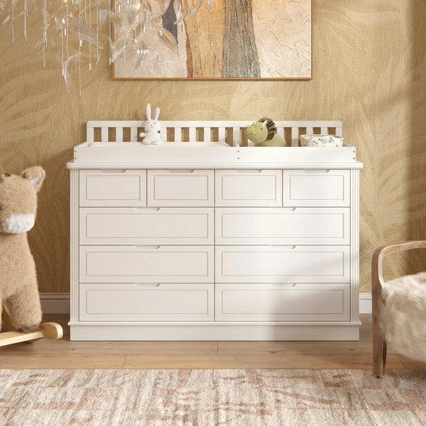 Solid Wood Changing Table with Drawers and Handle-Free Design