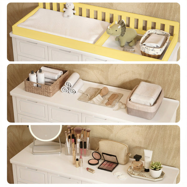 Solid Wood Changing Table with Drawers and Handle-Free Design