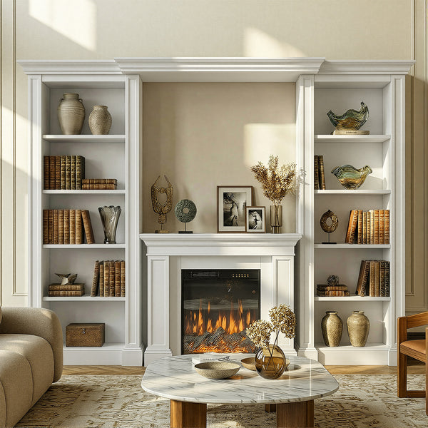 Traditional Entertainment Center with Built-In Electric Fireplace and Bookshelves