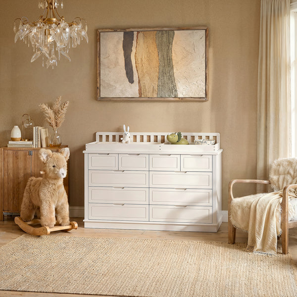 Solid Wood Changing Table with Drawers and Handle-Free Design